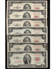 7 x 1953 USA $2 STAR NOTES 1953 A B C  7-notes VF-VF+