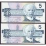 17x 1986 Canada $5 consecutive notes Thiessen Crow GNP3132427-43  UNC+