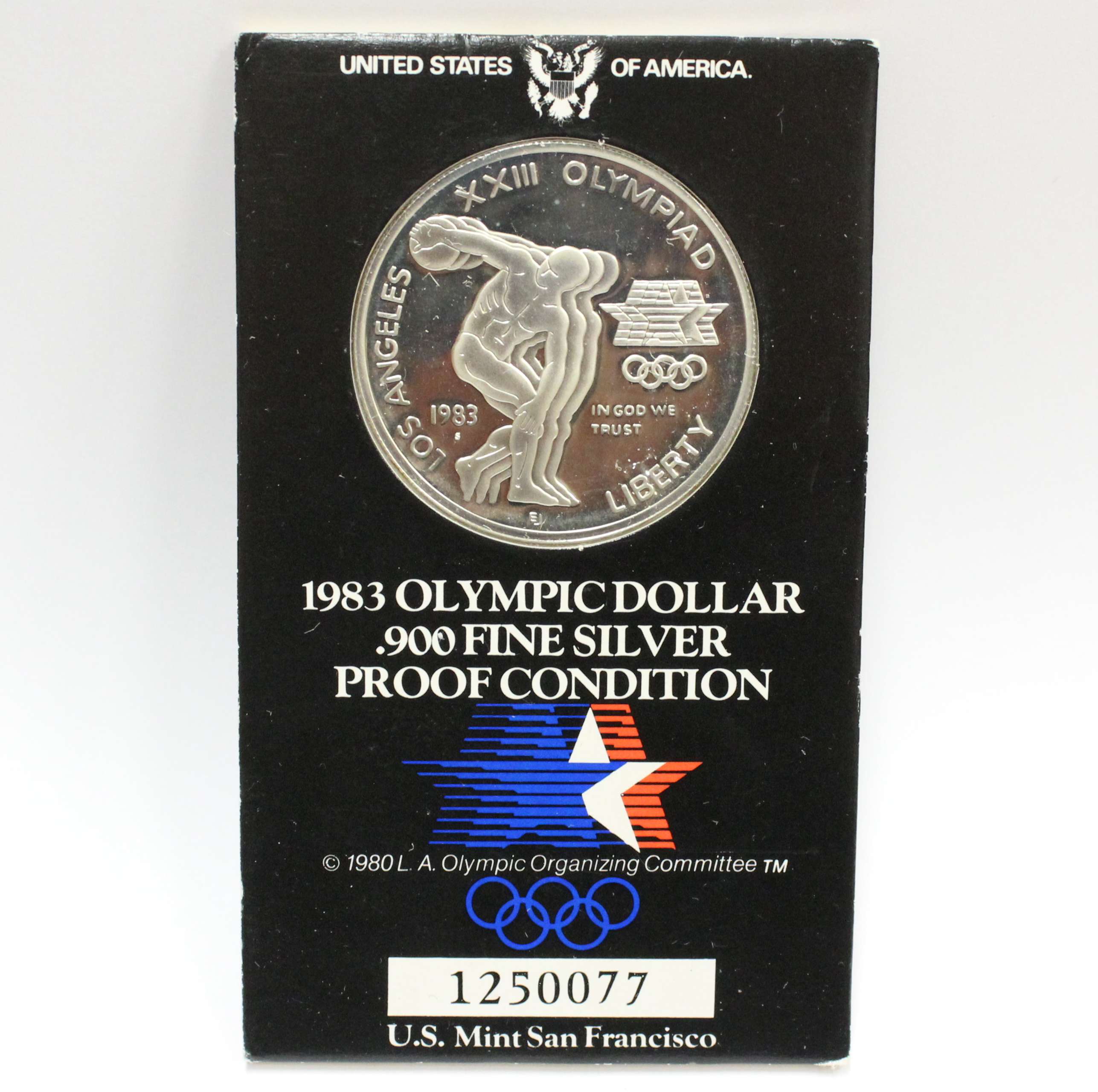1983 s Olympic silver dollar in mint sealed card choice proof