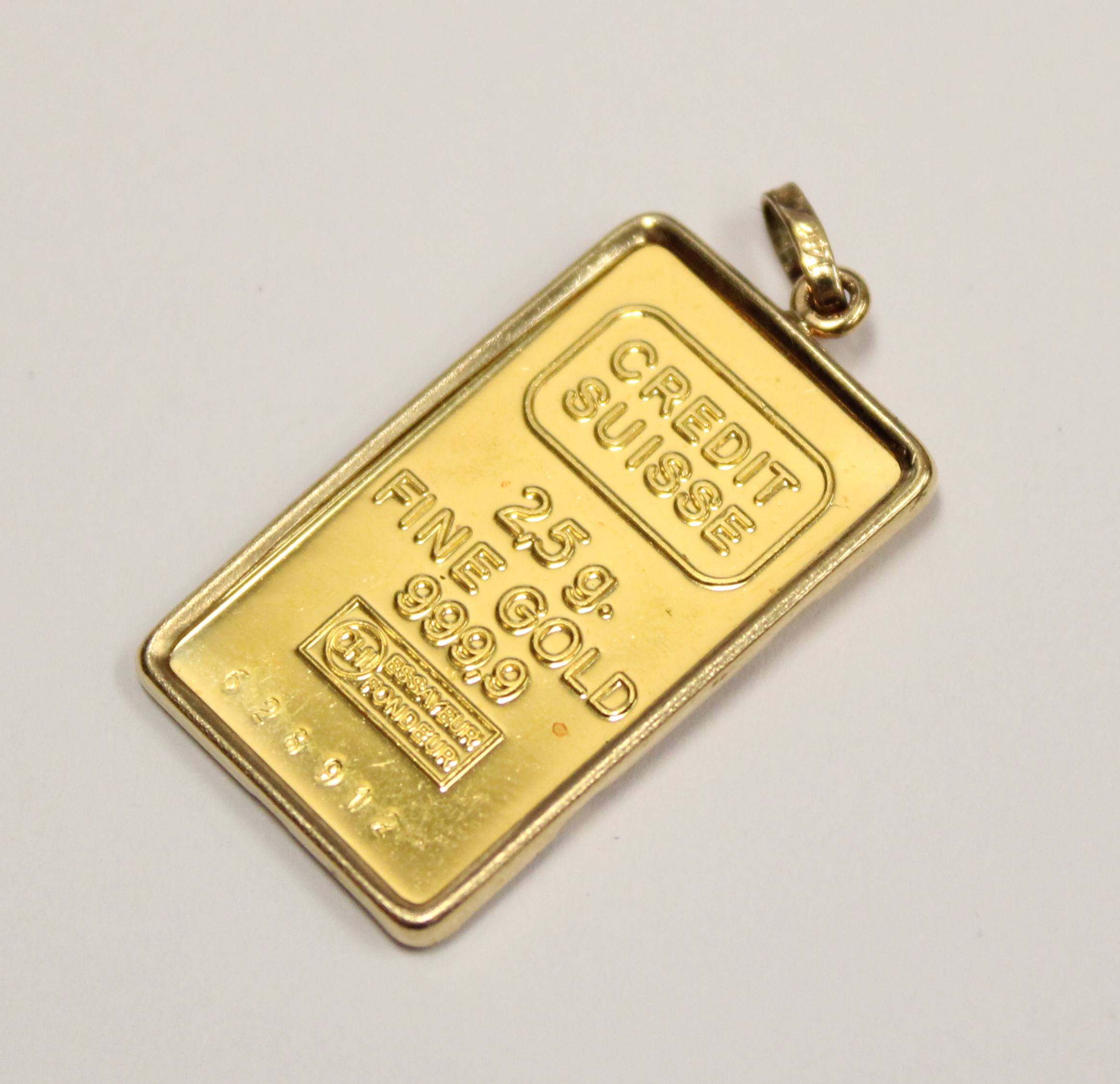 Credit Suisse Zurich 2.5 Grams Fine Gold Bar 999.9 With 14k Bezel