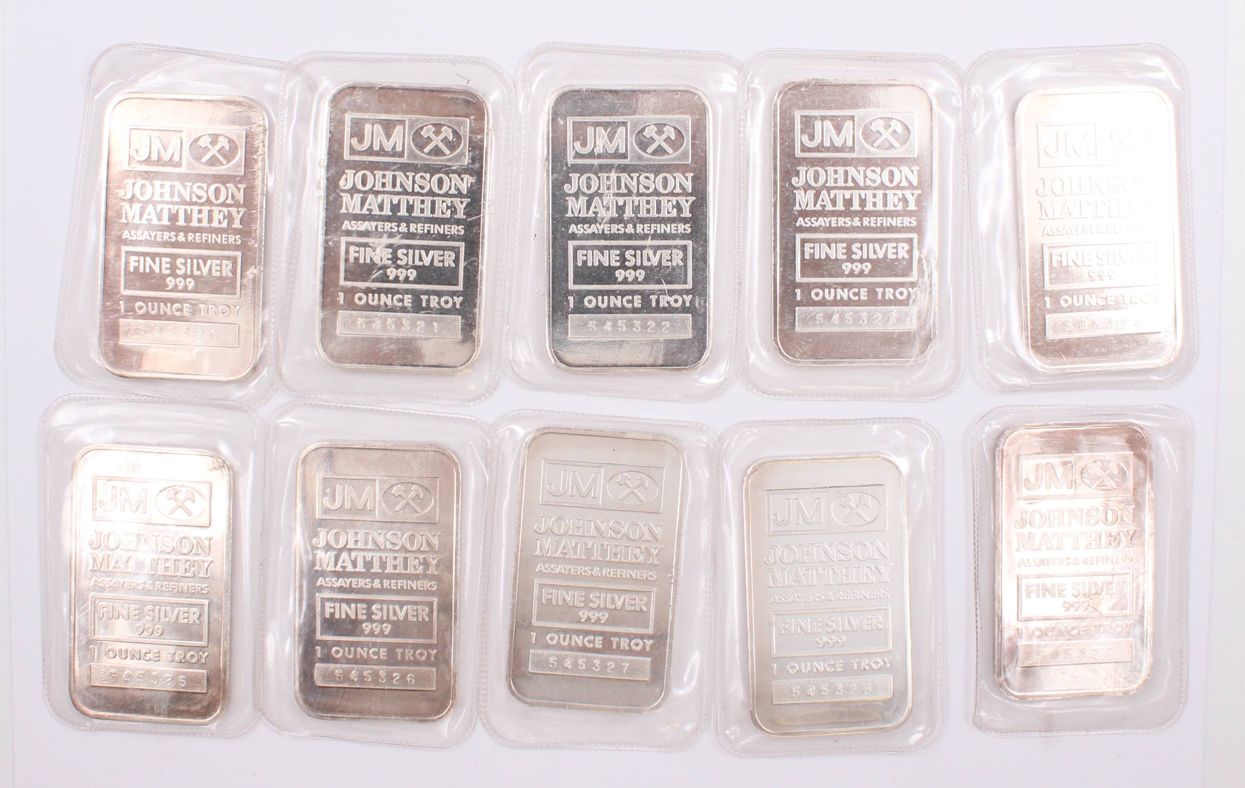 10 x 1 oz Silver Bar JM Johnson Matthey 999+ Fine Ag Sealed
