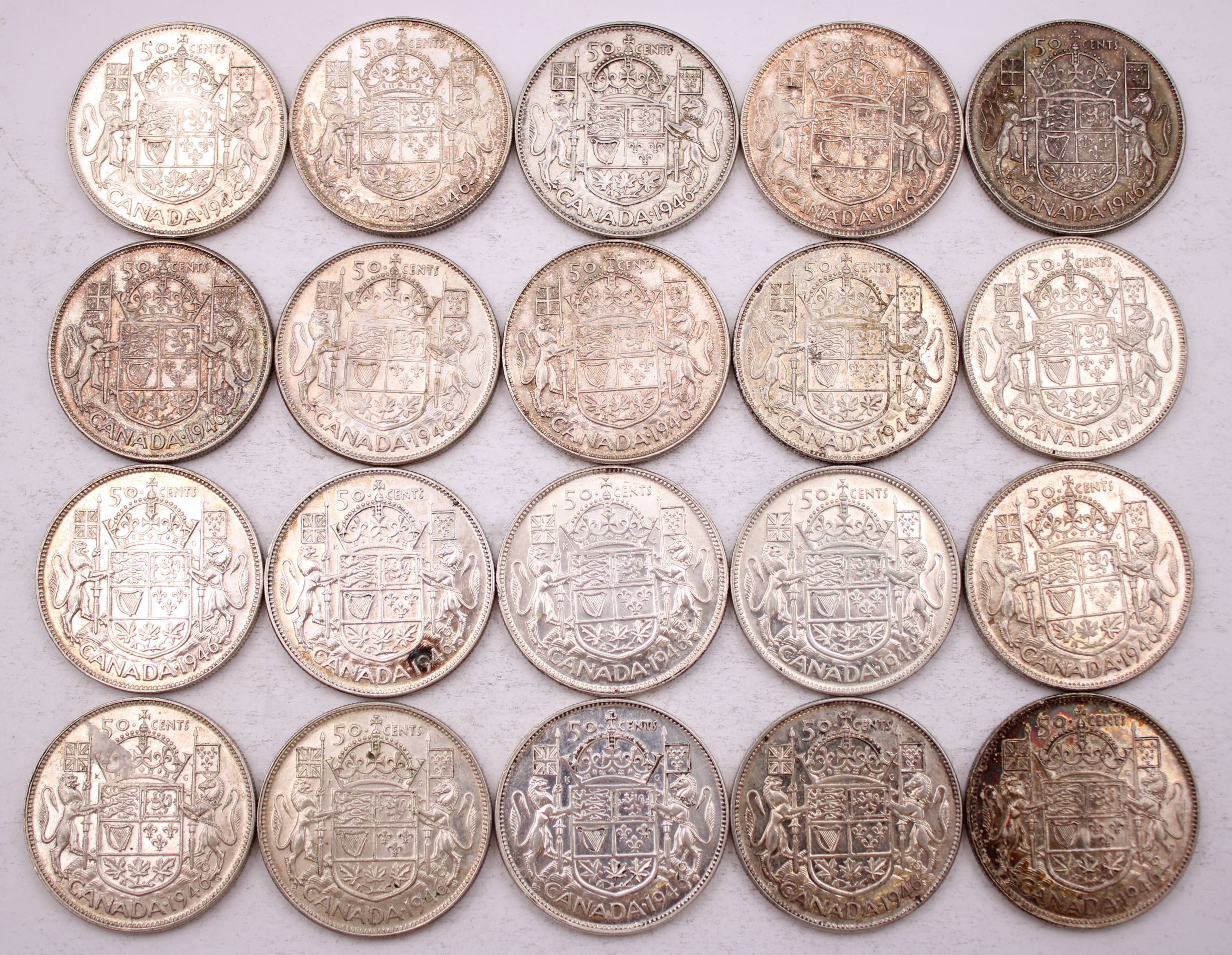 20x 1946 Canada 50 cents 20-coins VF to AU+ - Professional Dealers