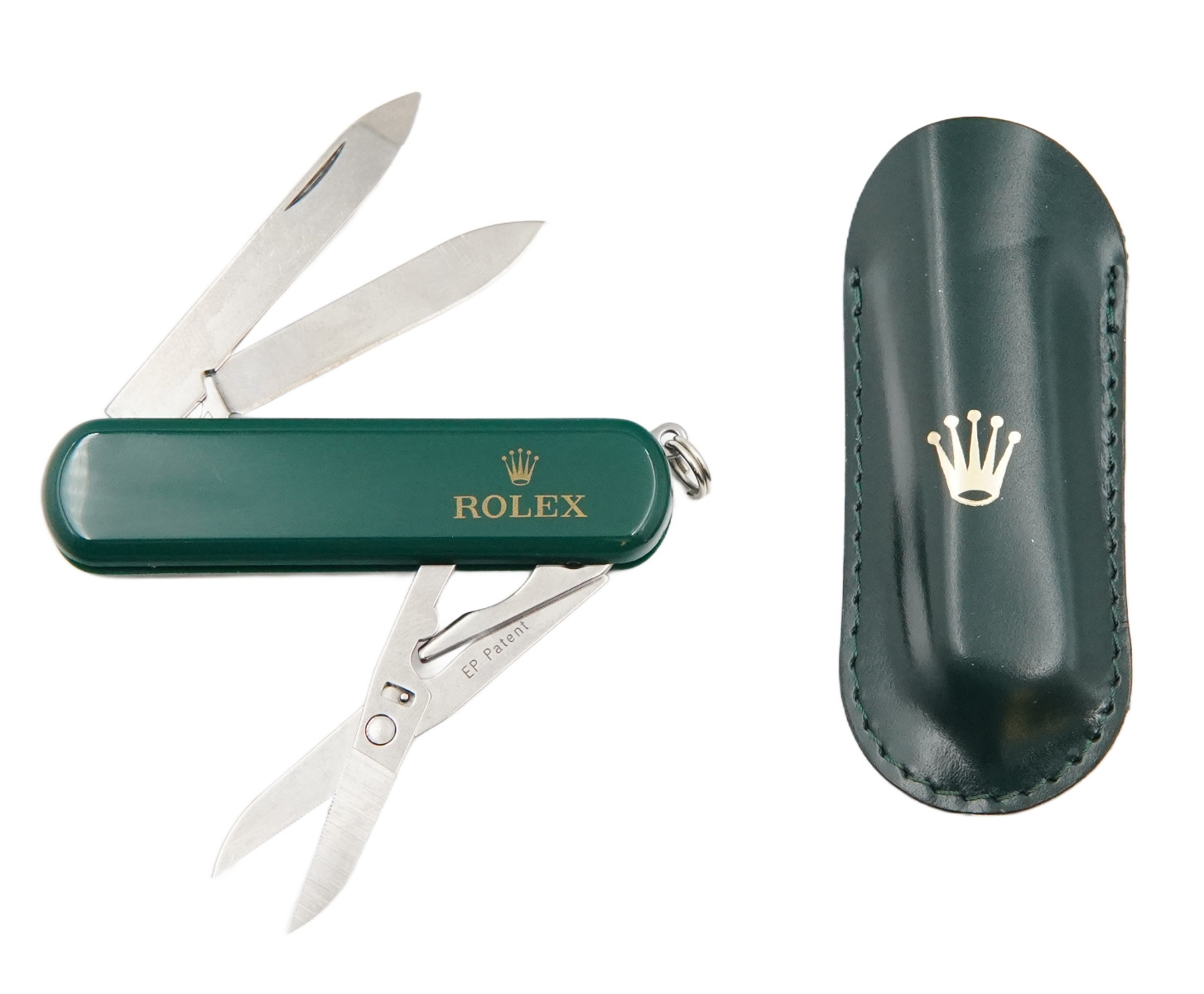 Rolex Wenger Delémont Switzerland Pocket Knife with Green Leather