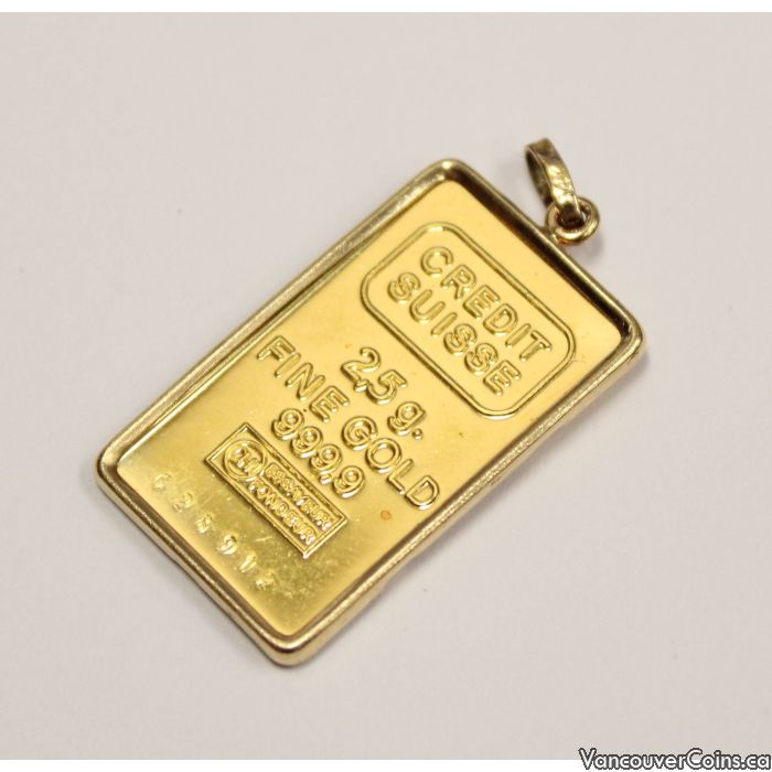 Credit Suisse Zurich 2.5 Grams Fine Gold Bar 999.9 With 14k Bezel