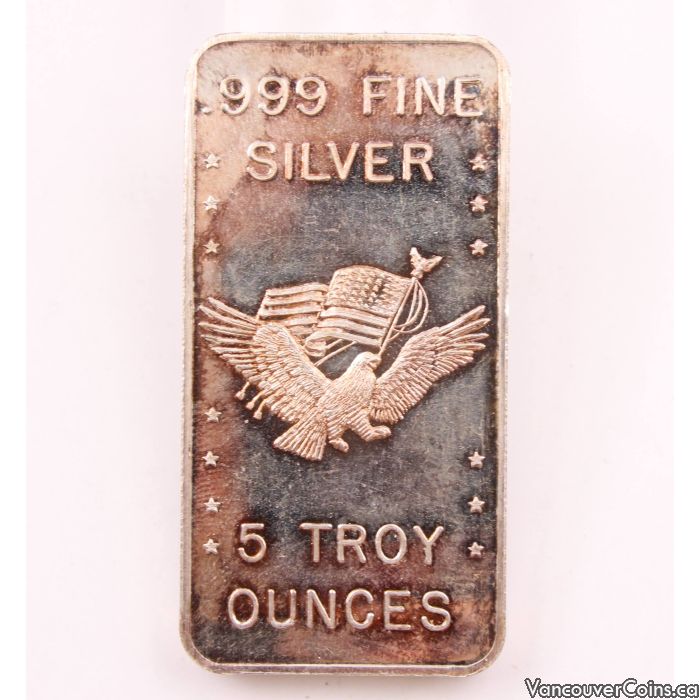 5 Troy ounce oz Silver Bar .999 Fine - APM American Precious