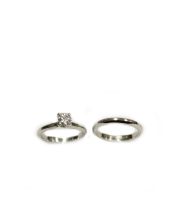 Diamond ring 0.36ct H SI2 set in 19K white gold + 19K plain band