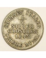 1842 German States Hesse Cassel 1/2 Groschen silver coin VF30