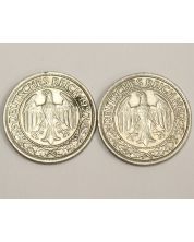 2x 1927F Germany 50 Reichspfennig coins nice grades