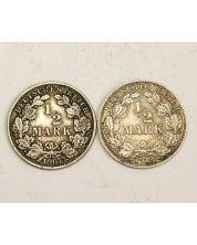 1907 F and 1918 D Germany 1/2 Mark silver coins