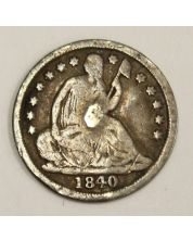 1840o No drapery Half Dime silver coin