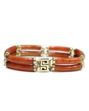14K Yellow Gold Orange Brown Jade Bracelet 12 Bars Appraisal $2,800