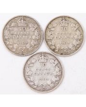 3x 1903H Canada 10 cents all 3-coins in nice VG condition