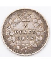 1874H Crosslet 4 Canada 5 cents VF obverse Error planchet de-lamination