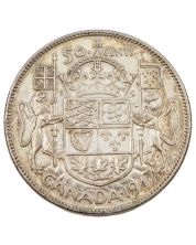 1947 straight 7/7 Maple Leaf Canada 50 cents nice EF
