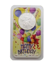 2014 American Silver Eagle 1 oz .999 Fine Silver BU – Happy Birthday Gift Capsule Party Holder