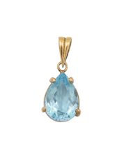18K Yellow Gold Pendant Pear-Shaped Blue Topaz 5.43ct Light Color 