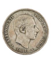 1881 Philipine Spain 50 centavos silver coin nice VF