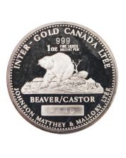 Johnson Matthey 1 oz Silver Beaver Castor Canada 1978 Proof Round Inter-Gold Mallory #3460