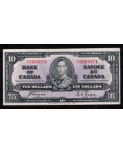 1937 Canada $10 banknote Coyne Towers K/T 5669374 AU/UNC OBV error INK 