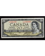 1954 Canada $20 devils face banknote Beattie Coyne C/E 2142369 VF+