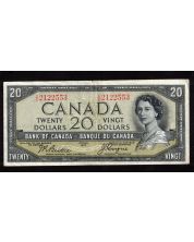 1954 Canada $20 devils face banknote Beattie Coyne C/E 2122553 F/VF