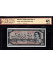 1954 Canada $100 devils face banknote Coyne Towers  A/J 0447148 BCS EF45 