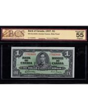 1937 Canada $1 dollar Error note BC-21c-E25-i Miscut next note shows BCS AU5