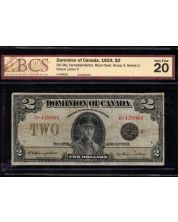1923 Dominion of Canada $2 banknote Campbell Sellar U-428061 BCS VF-20