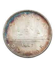 1947 Pointed-7 Canada silver $1 dollar nice EF/AU Toned