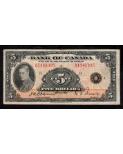 1935 Bank of Canada $5 note BC-5 Osborne Towers A1141395 FINE+
