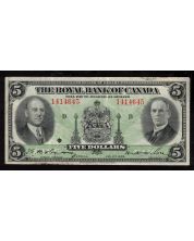 1935 Royal Bank of Canada $5 banknote 18-02a D SN 1414645 VF