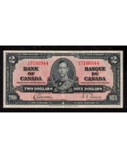 1937 Canada $2 banknote Gordon Towers M/B 7166944 nice VF+