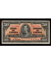 1937 Canada $50 banknote Gordon Towers B/H 0189906 VG margin stains