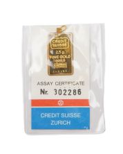 Credit Suisse 2.5g .9999 Fine Gold Bar 14k Bezel Pendant w/ Assay Certificate 