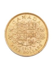 1912 Canada $5 gold coin very nice EF+