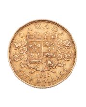 1912 Canada $5 gold coin  a/EF