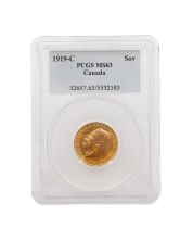 1919c Canada Gold sovereign coin PCGS MS63