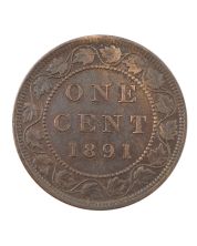 1891 Canada 1 Cent LDLL Obverse 3 VF Copper Large Cent Coin