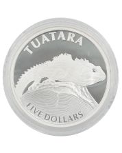 2007 New Zealand $5 Tuatara Silver Frosted Proof Coin .999 Fine Silver