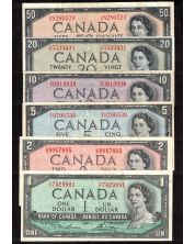 1954 Canada 6-note set $1 to $50 Beattie Coyne Lawson Bouey Rasminsky VF+