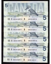 5 x 1986 Canada $10 consecutive notes Knight Thiessen ANI 8155910-17 CH UNC