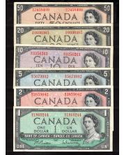 1954 Canada 6-note set $1 to $50 Beattie Rasminsky VF+