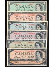 1954 Canada 6-note set $1 to $50 Beattie Coyne Lawson Bouey Rasminsky VF+