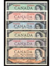 1954 Canada 6-note set $1 to $50 Beattie Lawson Bouey Rasminsky VF