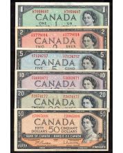 1954 Canada 6-note set $1 to $50 Beattie Coyne Rasminsky VF
