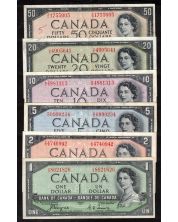 1954 Canada devils face 6-note set $1 to $50 Beattie Coyne Towers VF+
