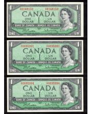 3 x Canada 1954 $1 banknotes Beattie Rasminsky all 3 have Prefix P/P Choice UNC