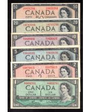 1954 Canada 6-note set $1 to $50 Beattie Coyne Lawson Bouey Rasminsky VF+