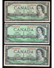 3 x Canada 1954 $1 replacement notes Beattie Rasminsky 2x *B/M 1x *A/Y VF