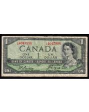 1954 Canada $1 devils face banknote Beattie Coyne L/A 4047996 VG/F